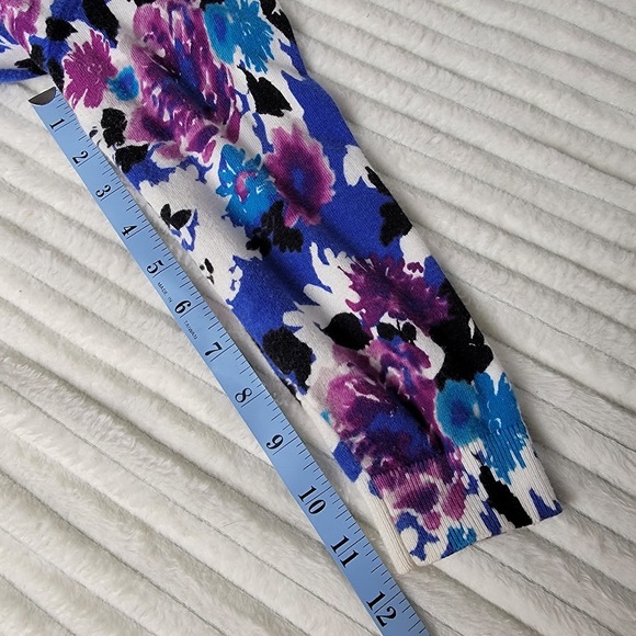 Madison Petite Floral Cardigan Sweater PM Purple Blue Button Front Knit Top - Picture 7 of 9